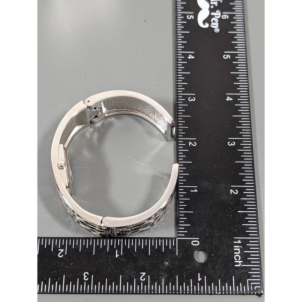 Studio Black White Enamel Hinge Bracelet Cuff Watch Womens 7" - Picture 9 of 9